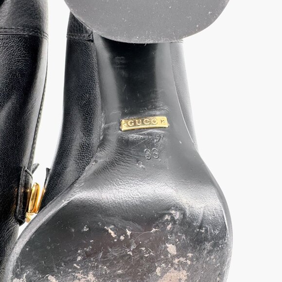 Gucci Sylvie Loafer Pumps EU 39 US 9 Black Leather Chain High Block Heel Shoe - Picture 11 of 12